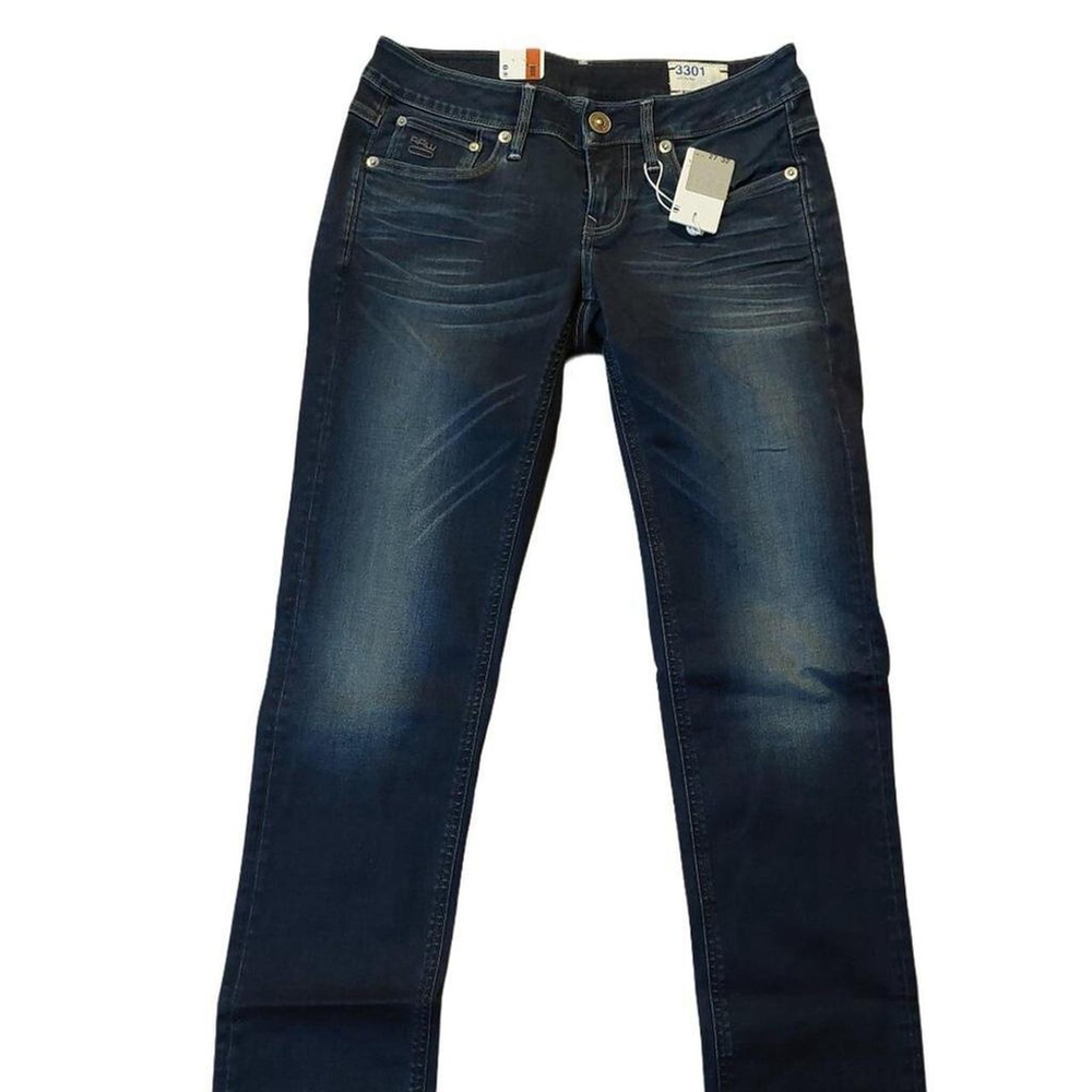 G-Star Raw 3301 Straight Leg 3D Aged Wash Blue Denim Jeans Sz 26 NWT